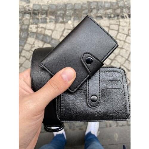 Carlino Black Mechanismed Locked Wallet Belt Badge Holder Elegant Set