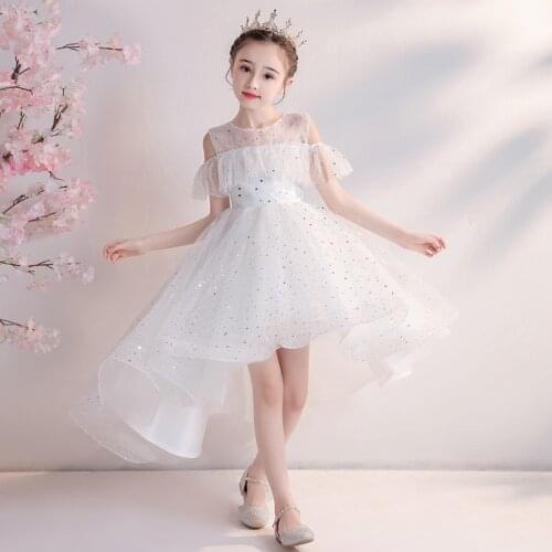 Kids Dresses For Girls Wedding Dress Elegant Teenage Girl Evening Party Princess Long Sequin White Lace Kids Banquet Costume