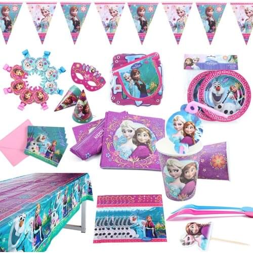 Disney Frozen Anna and Elsa Princess Birthday Party Decorations Kids Disposable Tableware Birthday Party Decorations Supplies