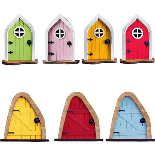 Fairy Gate Yard Sculpture Courtyard Wooden Miniature Fairy Dwarf Window Door for Tree Gnome Art Garden Statues Decoration