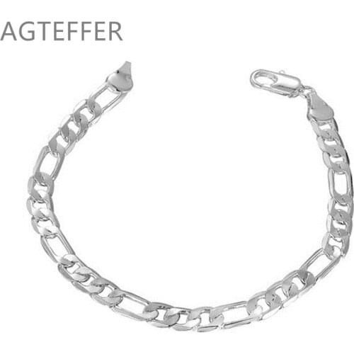 AGTEFFER 925 Sterling Silver 4mm/6mm Classic Man Women Bracelet For Wedding Engagement Party Fashion Jewelry
