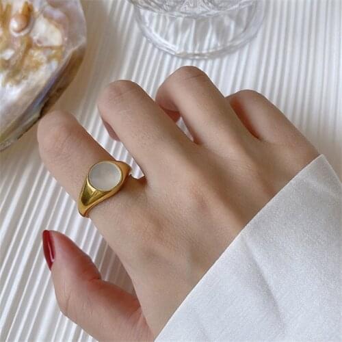 KSRA Minimalist Wide Round Natural Shell Rings Brass Huggie Flat Gold Ring Fashion Trendy Statement Rings For Women Jewelry