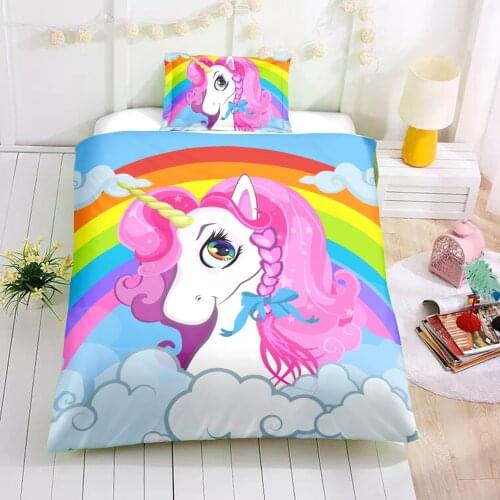 KTLRR Unicorn Series Duvet Cover Sets,Cute Rainbow Girl Unicorn Printing Duvet Cover with Pillowcases Bedding Set,100% Microfibe