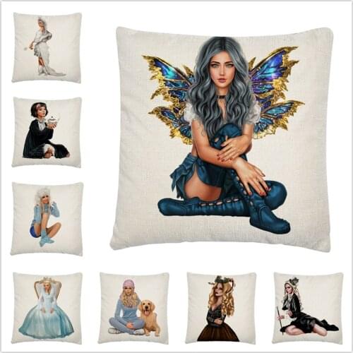 Beautiful Girl Life Photo Pattern Linen Cushion Cover Pillowcase Home Sofa Car Decoration Pillowcase 45X45 Cm