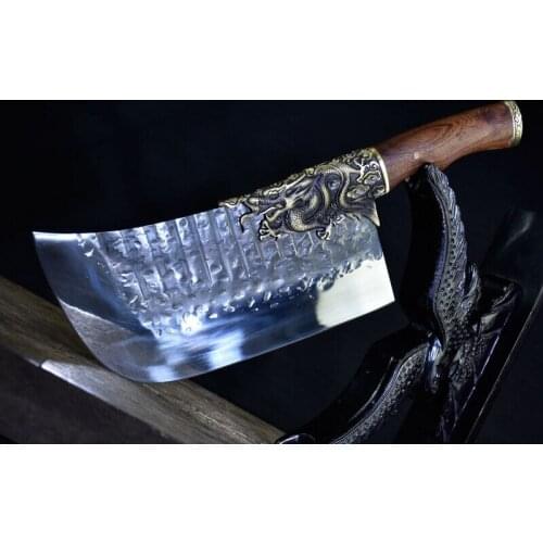Longfeng chengxiang household kitchen cutting knife copper with acid branch wood handle handmade durable sharp kitchen knife