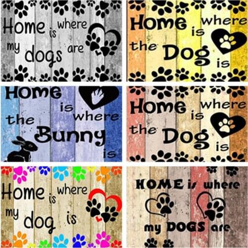LZAIQIZG 5D Diamond Painting "Home Is Where My Dogs Are" Diamond Embroidery Full Layout Mosaic Cartoon Picture Home Decoration