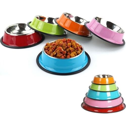 Stainless Steel Dog Cat Bowls Anti-Bite Anti-Slip Durable Feeder For Feeding Drinking Water Washable Pets Eating Bowl Supplies