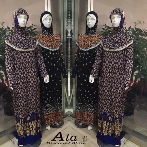 Ice Silk Lace Muslim Prayer Garment Printing Flower Hijab Womens Outwear With Hats Islam Abaya Dubai Dresses Ramadan Free Ship