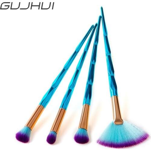 New 4Pcs Diamond Blue Eye Makeup Brushes Set Cosmetics Eyeshadow Concealer Blending Fan Shape Make Up Beauty Tools #257541