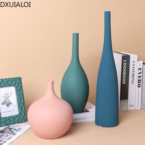 New Chinese style solid color ceramic vase soft decoration design home decoration vase ceramic handicraft ornaments DXUIALOI