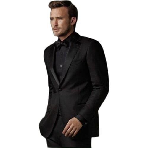 Slim Fits Black Groom Tuxedos Notch Lapel Man Work Business Suits Handsome Mens Evening Dress Toast Clothes