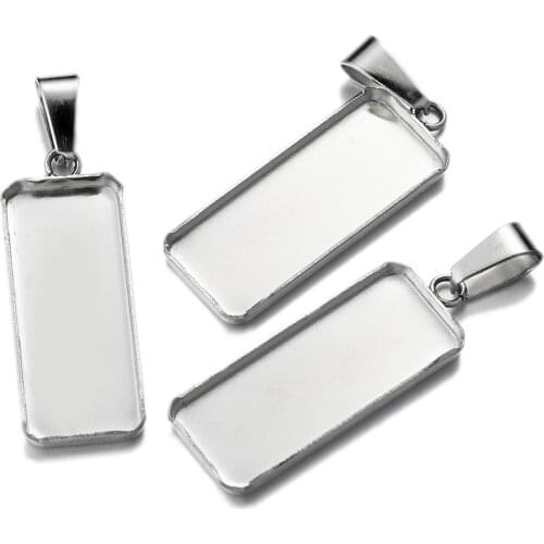 10pcs Lot 10x25mm Blank Stainless Steel Cameo Base Support Cabochon Charms Pendant Setting Trays for Diy Necklace Jewelry Making