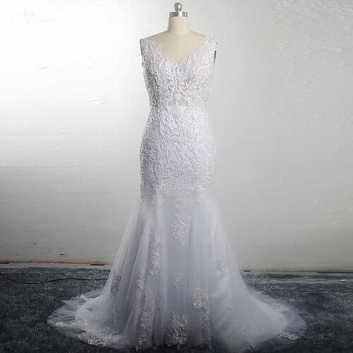 RSW1488 2019 Inside Mermaid Dress Lace Sleeveless V Neckline Detachable Skirt Two Piece Wedding Dress