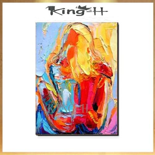 Sexy Blonde Girl Nude Woman Painting Palette Knife Painting handPainted on Canvas for Bedroom Hotel Wall Decoration