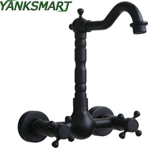 YANKSMART Bathtub Torneira Tall Hot Cold Wall Mounted Oil Rubbed Black Bronze Bathroom Basin Vessel Sink Faucet Mixer Tap