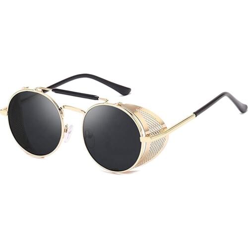 MAXJULI Vintage Steampunk Sunglasses Men Brand Round Glasses Steam Punk Metal Sunglasses For Women UV400 Gafas de Sol 8086