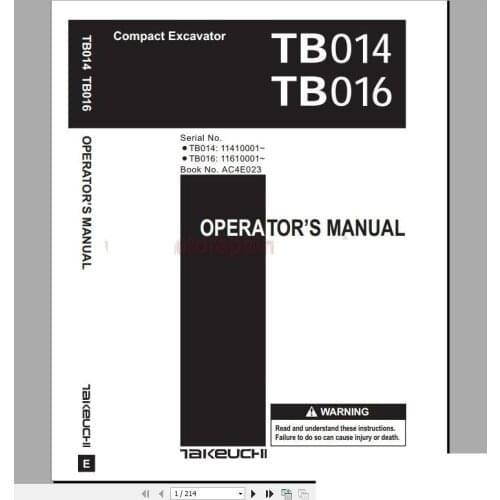 Takeuchi Full Set Service Training, Service Manual, Operator, Part Manual