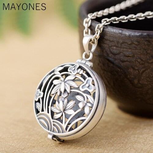 MAYONES Solid 925 Sterling Silver Hollow Flower Pendants for Women RetroThai Silver Fine Jewelry Gift Free Shipping