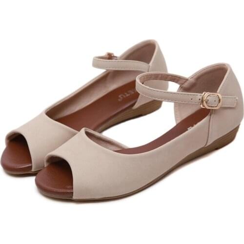 2021 Fish mouth Sandals Women Plus Size Flats Casual Peep Toe Shoes On Elastic Band Leisure Solid Footwear Mujer Mother shoes