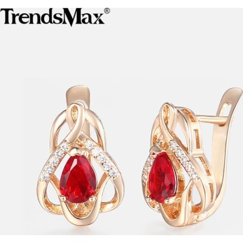 Hear Love Red Cubic Zircon CZ Earrings For Women Girls 585 Rose Gold Earrings Woman Wedding Gifts Womens Fashion Jewelry GE99