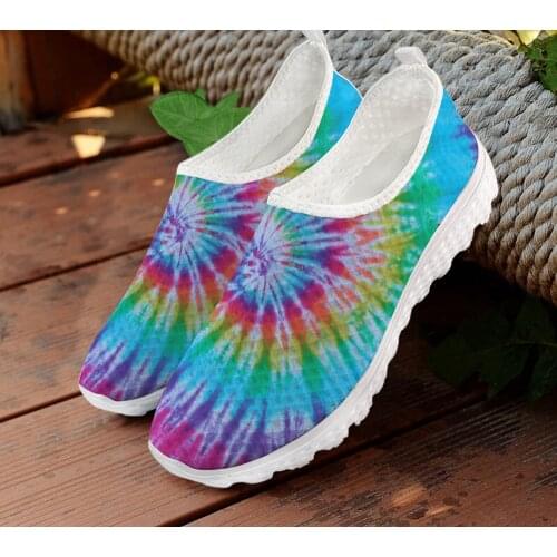 INSTANTARTS Fashion Tie-dye Art Pattern Flats Shoes for Women Casual Slip-on Shoes Female Breathable Mesh Sneaker Loafers Shoes
