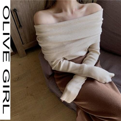 Womens Sexy Off Shoulder Long Sleeve Pullover Knitted Tops Ladies Pullovers Hipster Sweaters Clothing Spring Autumn Winter