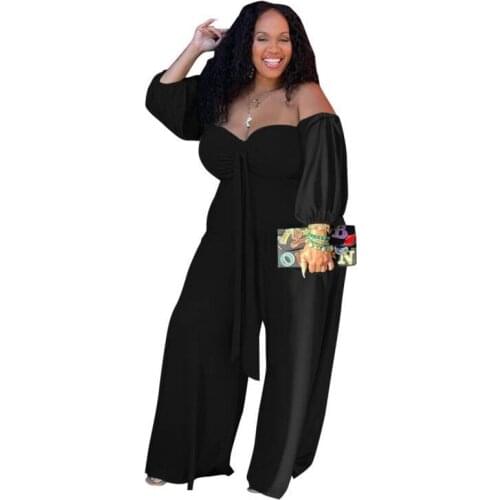 Summer 2021 New Arrival Solid Chiffon Loose Plus Large Size Off Shoulder Wide Leg Pants Jumpsuit Romper Women Casual Overalls