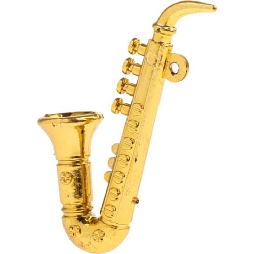 1/12 Scale Dolls House Miniature Plastic Golden Saxophone Musical Instrument Model Figures Display Garden Room Decor