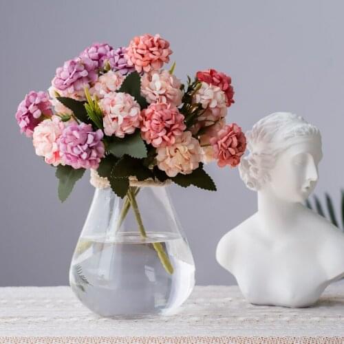 10 Head Hydrangea Silk Artificial Flower Lucky Balls Single Branch Flowers Wedding Arch Road Inflorescence Home Decoration