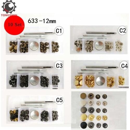 12mm 10Sets Metal Brass Snap Buttons Metal brass Press Studs Sewing Button Snap Fasteners Sewing Leather Clothes With Tools 633