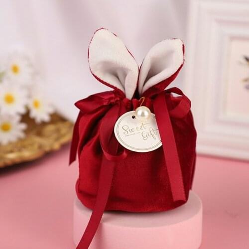10pcs Easter Cute Bunny Bags Gift Box Packing Velvet Rabbit Chocolate Wedding Birthday Party Jewelry Organizer