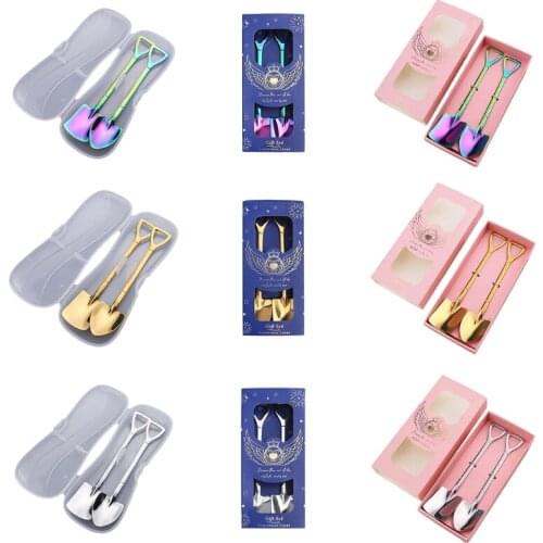 2Pcs Stainless Steel Retro Shovel Shaped Coffee Spoon Ice Cream Watermelon Cake Sugar Dessert Stirring Teaspoon Tableware with
