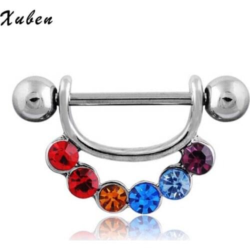 2PC Steel Skull Surgical Sexy Nipple Ring With Pink Crystal New Design Body Piercing For Women Jewelry