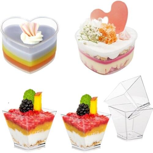25/50pcs Plastic Mini Dessert Cups 60ml/120ml Reusable Yogurt Mousses Portion Cups Container Kitchenware Party Supplies