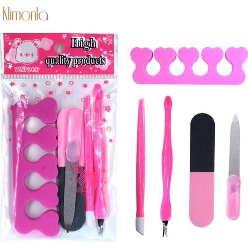 5pcs/set Soft Foam Sponge Separator Steel Cuticle Pusher Nail Art Fork Mini Nail File Pedicure Cuticle Remover Tool Manicure Set