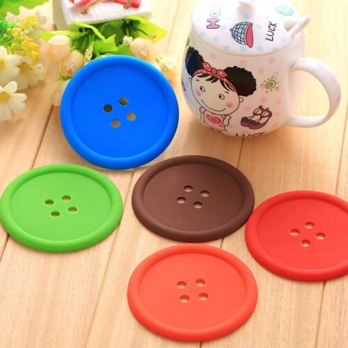 5pcs/set Creative Household Supplies Round Silicone Mat Coasters Cute Button Coasters Cup Mat -46