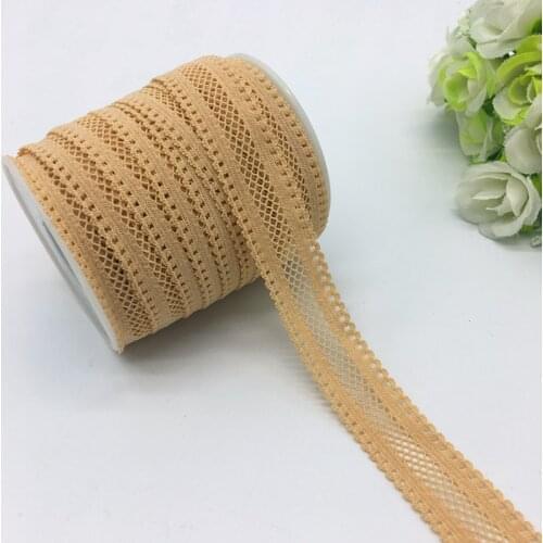 5yards/lot 5/8"(16mm) Khaki Bilateral Lace Grid Fold Over Elastic Spandex Lace Band Ties Hair Accessories Lace Trim