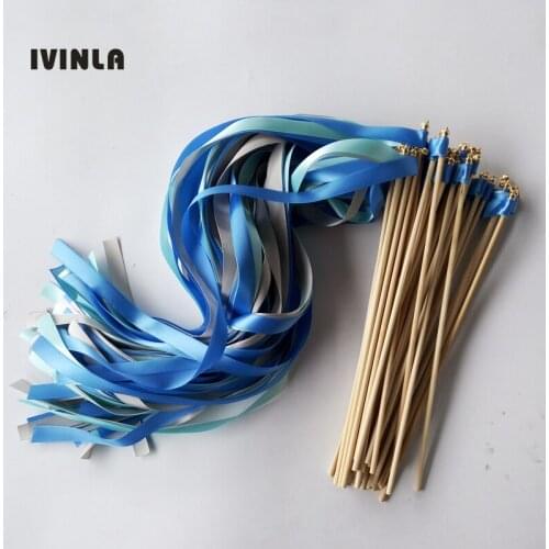 50pcs/lot Green & grey blue wedding wands with gold bell for wedding decoration