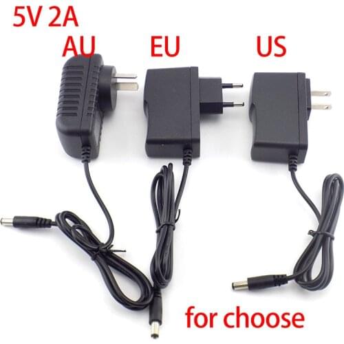5V 2A 2000ma AC to DC Power Supply Adapter Wall Charger for Led Strip Light Lamp CCTV Camera EU AU US PLUG 5.5MM*2.1mm