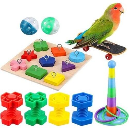 9Pcs/set Bird Parrot Swing Toy Hanging Bell Bird Cage Parrot Puzzle Training Toy for Parrots Lovebird Accessories Birds Toys