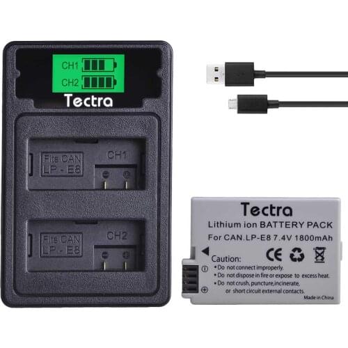 1PCS 1800mAh LP-E8 LPE8 LP E8 Battery for Canon EOS 550D 600D 650D 700D X4 X5 X6i Battery+LCD USB Dual Charger Type C