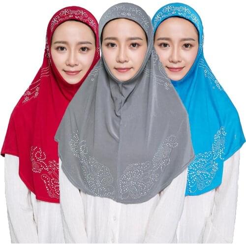 Arab Women Muslim Hijab Hat Turban Hot Drilling Flower Islamic Amira Headscarf Full Cover Headscarf Headwear Lady Caps