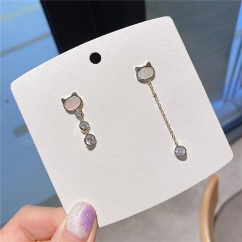SHELA Asymmetric Cat Earrings Cute Kawaii For Women Fashion Jewelry Shell Zirconia S925 Sterling SilverPin High Quality