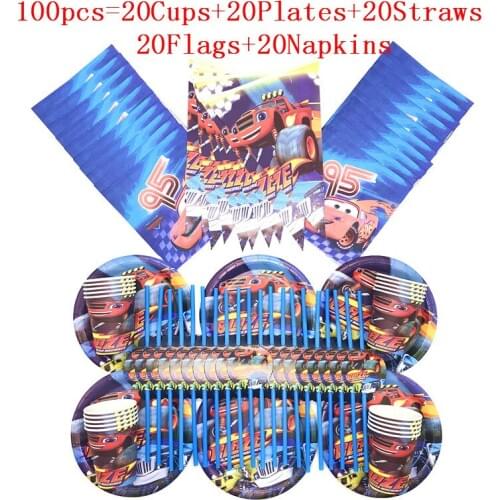 Blaze and the Monster Machines Birthday Party Decorations Paper Cups Plates Straws Flags Kids Baby Shower Napkins Party Supplies