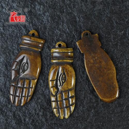 Gods hand 3PCS Handmade Carved Bone Hand of Fatima Pendant Surfer Sport Style Beads DIY Jewelry Accessory 54mmX20mm