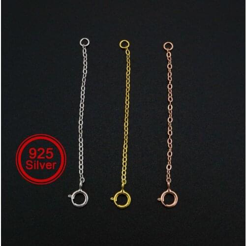 5pcs 3-8CM Extension Chain with Spring Ring Clasp for Necklace Rose Gold Plated Solid 925 Sterling Silver DIY Supplies 1320016