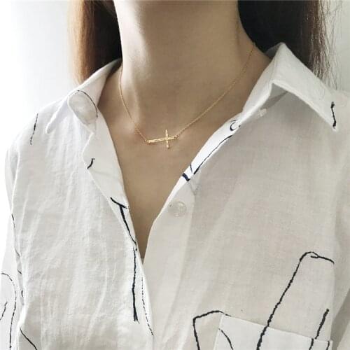 Authentic 925 Sterling Silver 2019 Dainty Stunning mini cz Cross Sideway Tiny Thin Chain Women Ladies Cross Simple Necklace