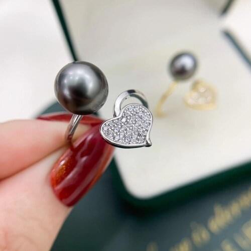 DIY Heart Jewelry 925 Sterling Silver Adjustable Ring Settings Findings Mountings Parts for Pearl Corals Jade Crystal, 5pcs/lot
