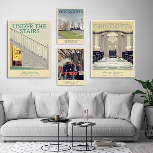Retro Travel Movie Posters Under The Stairs Hogwarts Express Canvas Painting Art Decorative Wall Pictures Living Room Home Decor