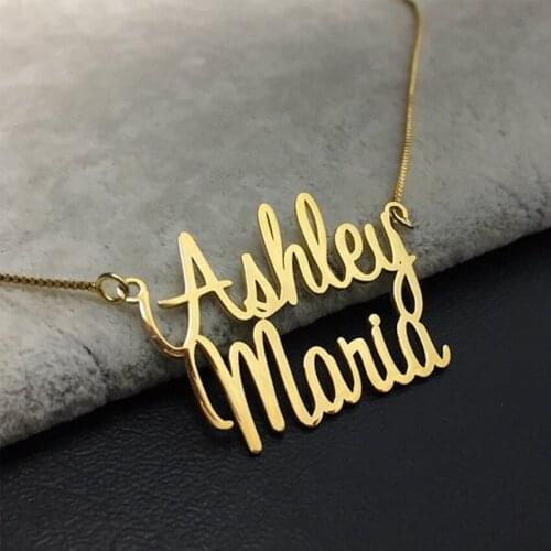 Double Name Necklace Rose Gold Box Chain Custom Two Names Choker Pendant Necklaces For Women Personalized Gift Hip Hop Jewelry